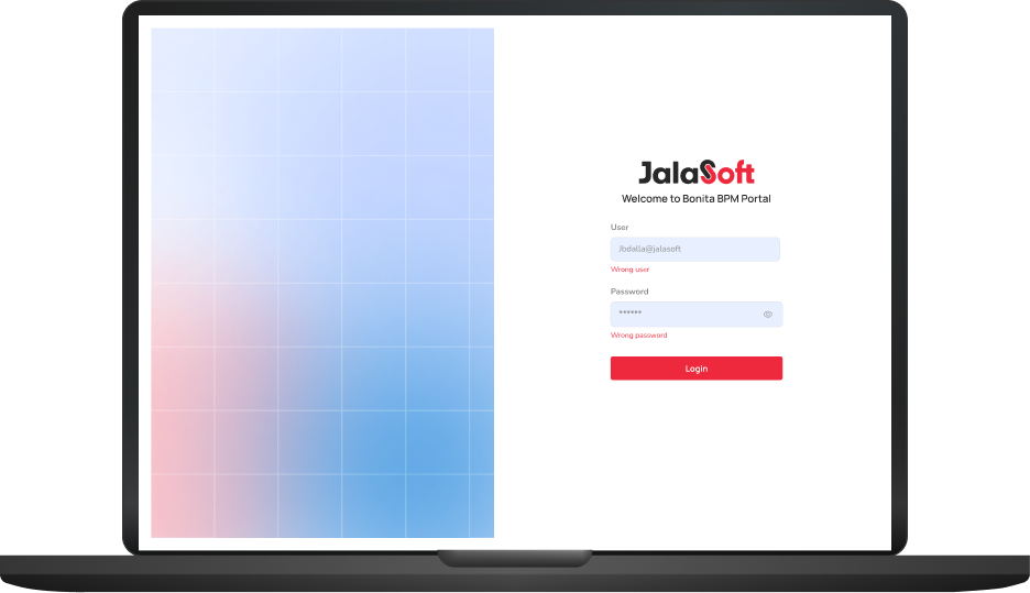 Redesigned Bonita BPM portal login on a laptop