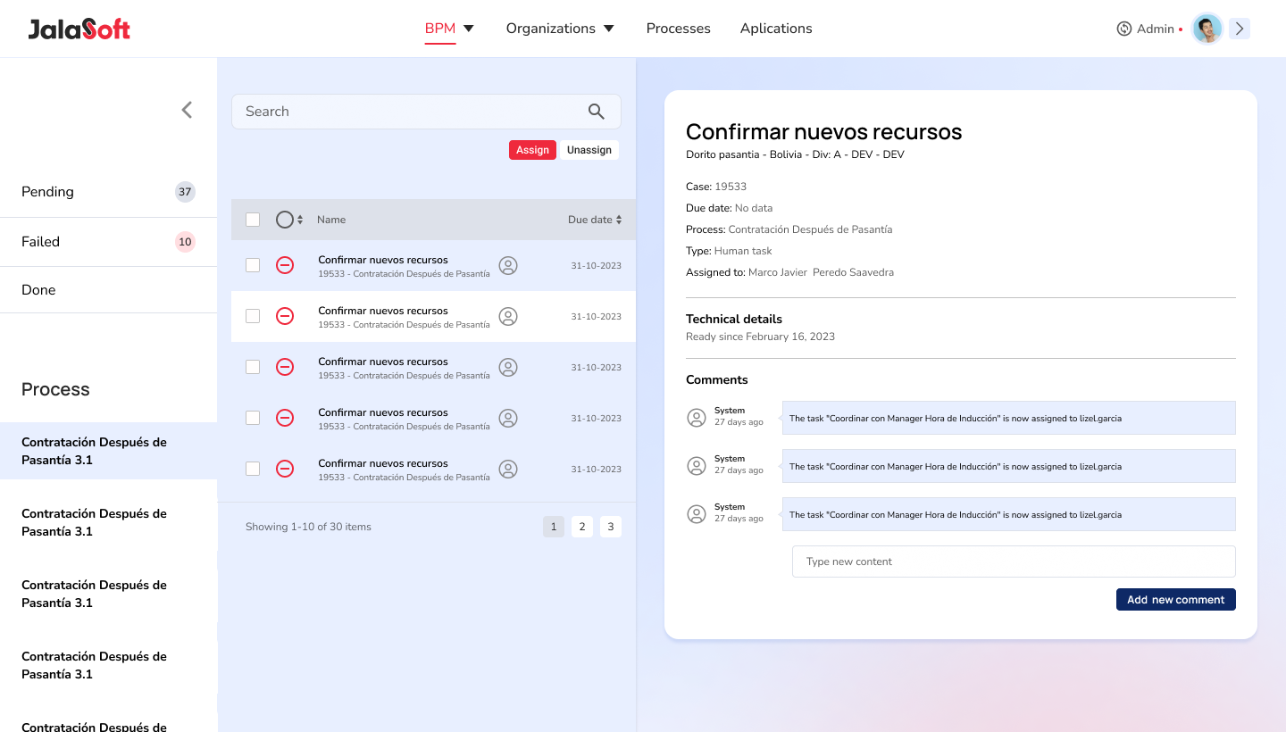 BPM Platform Redesign — admin task view