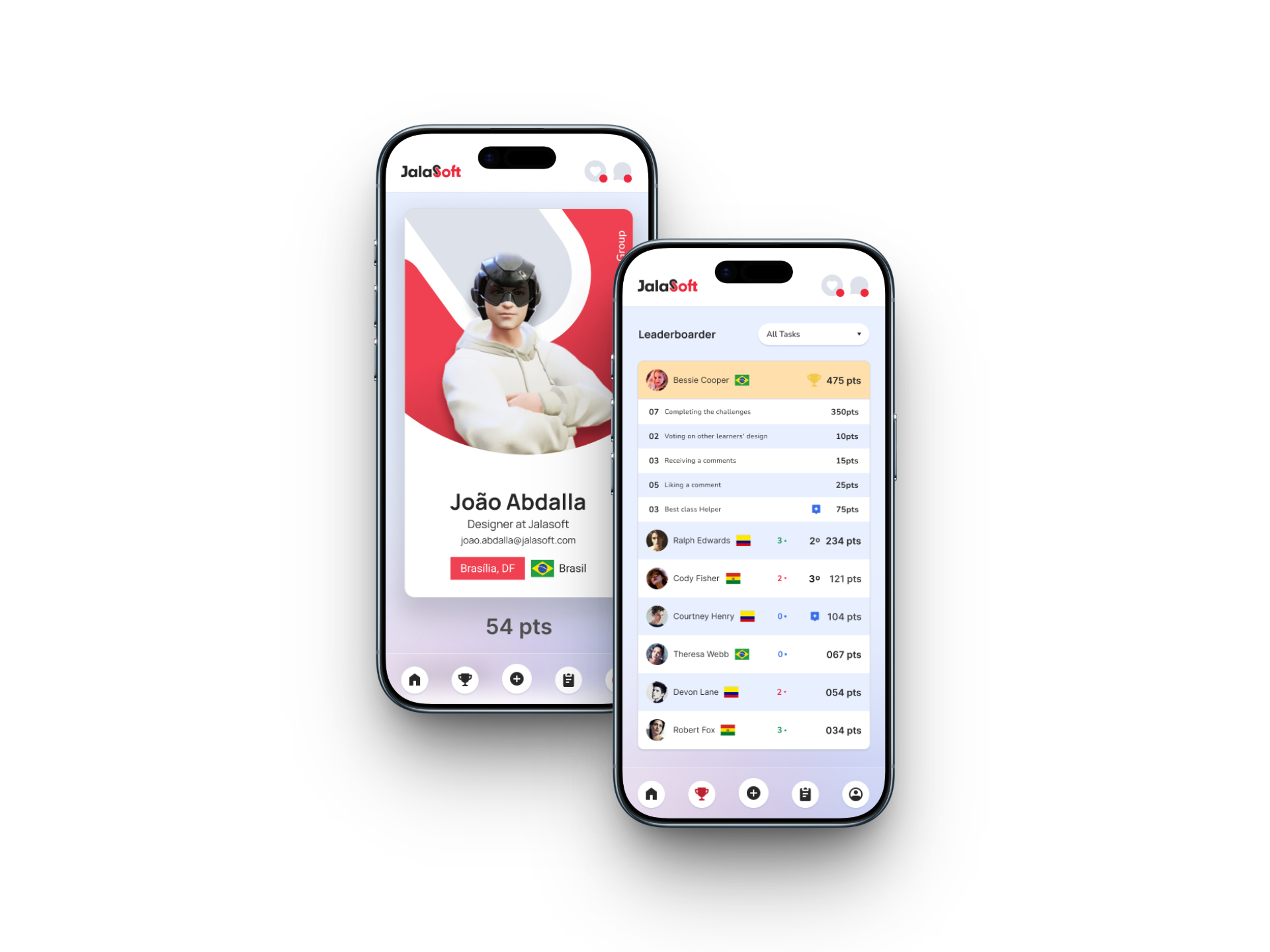 Student profile with points and the leaderboard on two phones