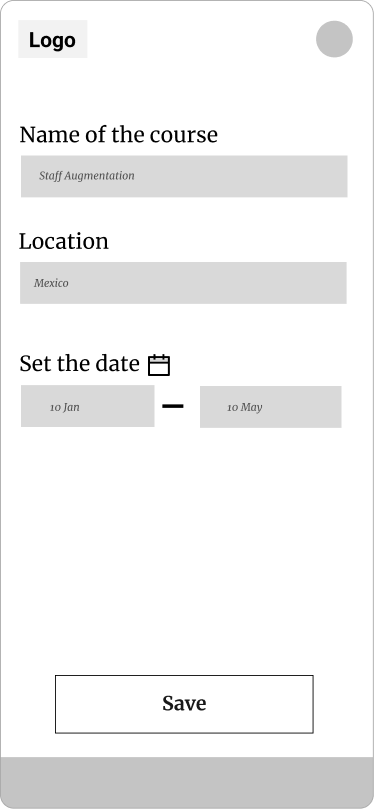 Wireframe: New bootcamp form