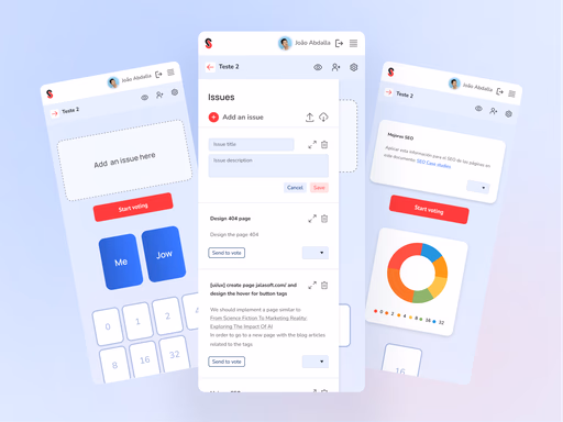 Planning Poker app, issue and voting screens