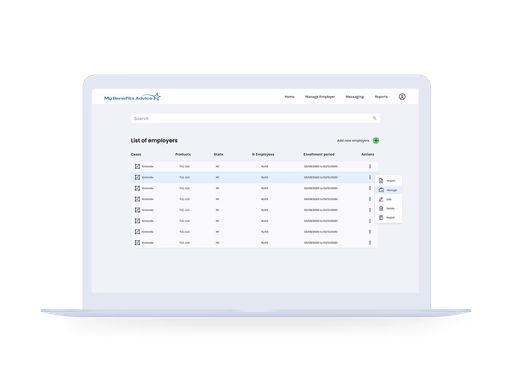 Employer list, pre-filtered to each user's permission scope