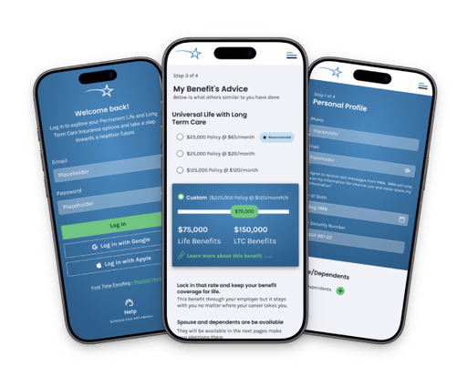 Mobile employee journey screens, stacked