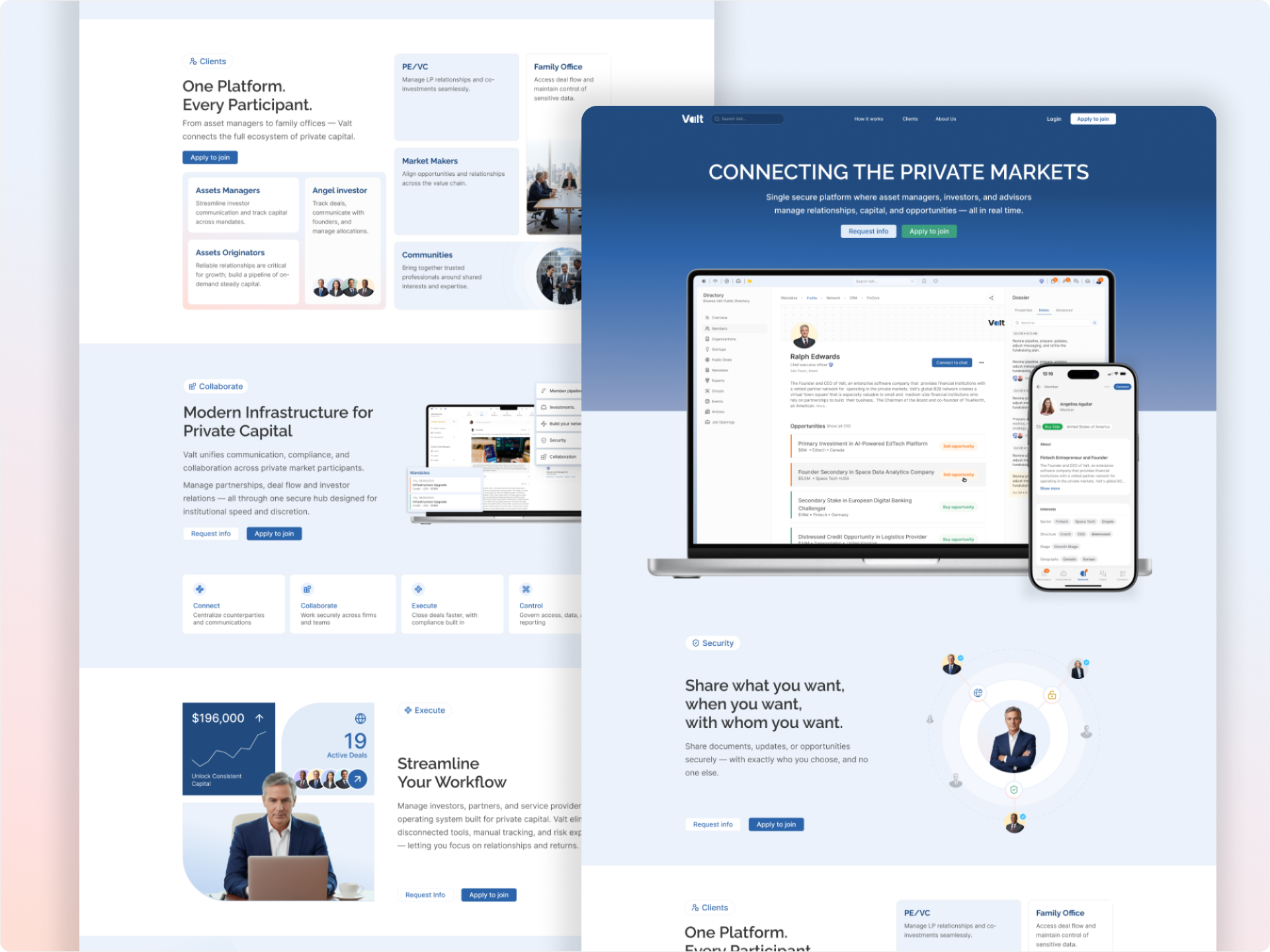 Valt Network landing page — connecting the private markets